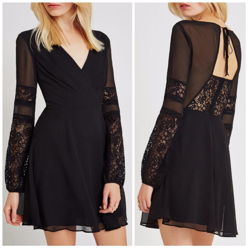 BCBGeneration Black Chiffon Long Sleeve Dress